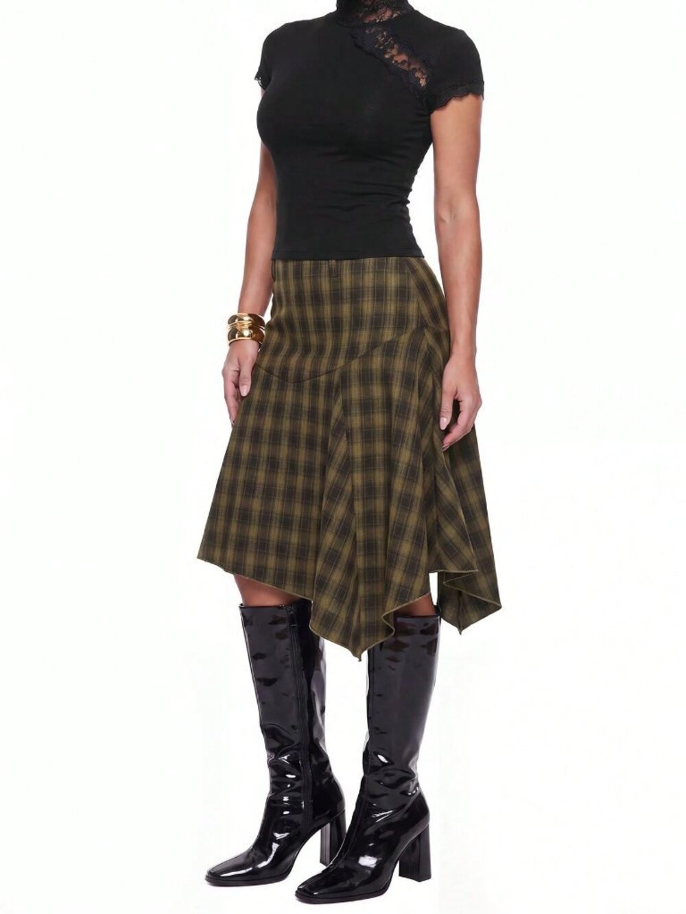 Multicolor Casual Women's Plaid Asymmetric Hem Skirt - Picture 5 of 6